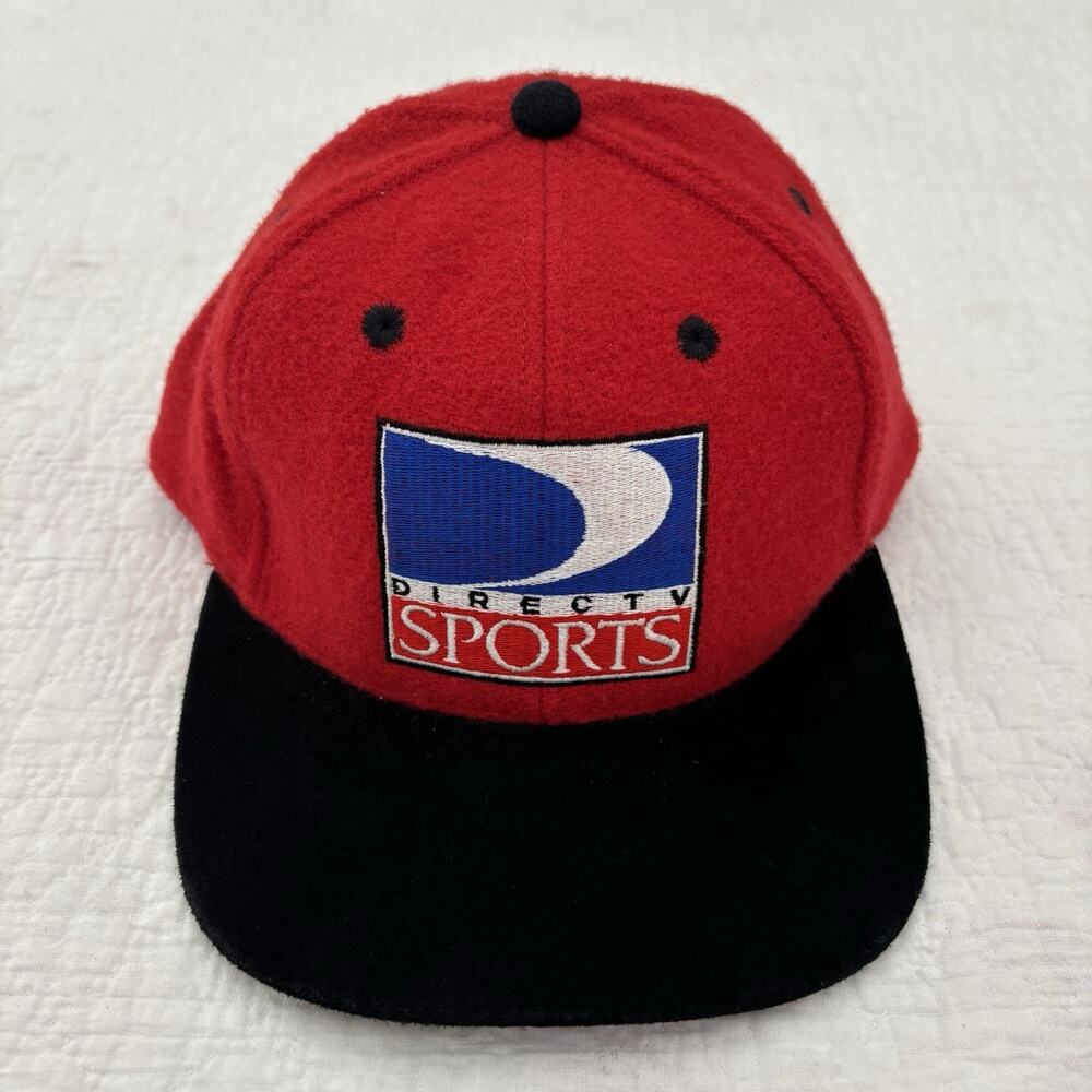 Vintage DIRECTV Sports Mens Snapback Hat Red Black Wool Suede Brim